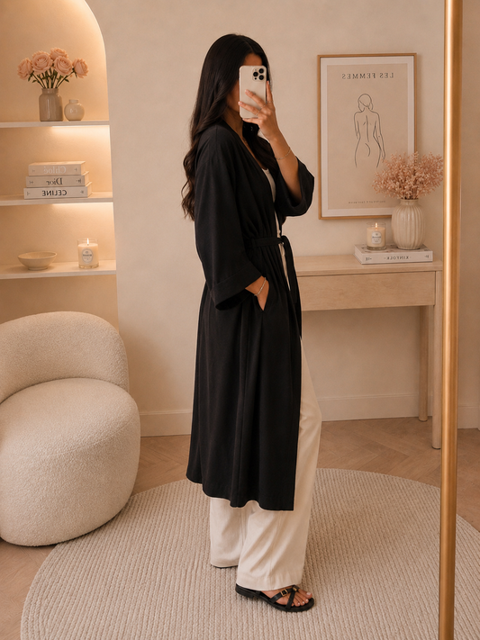 Kimono noir ceinturé