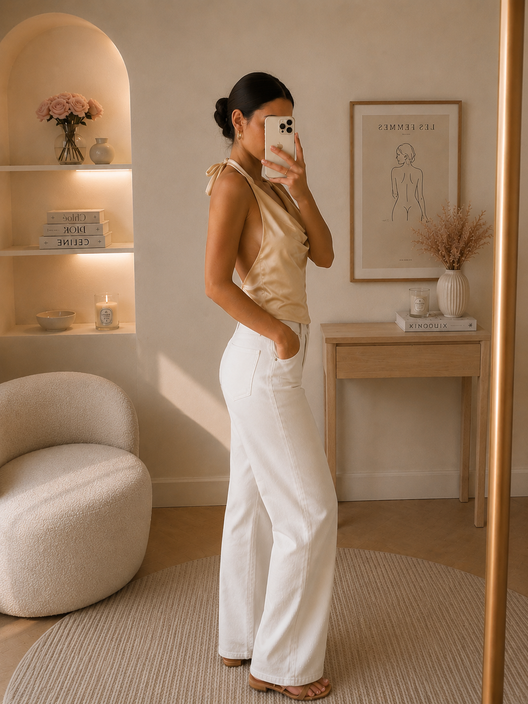 Top Halter Satin Doré