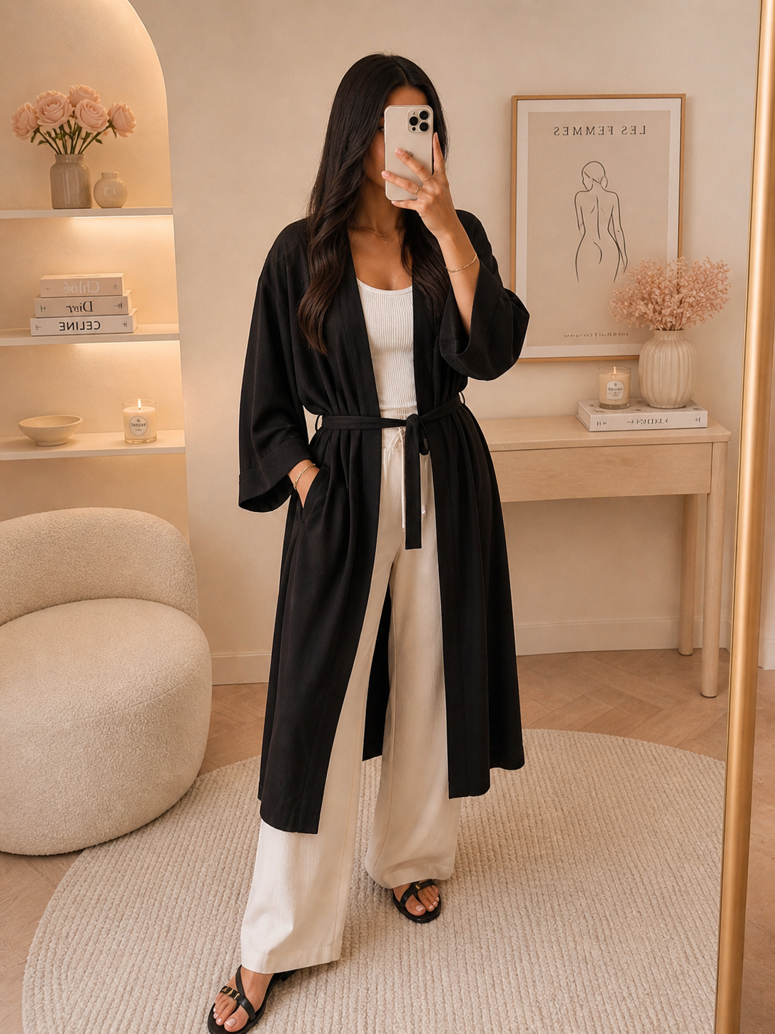 Kimono noir ceinturé