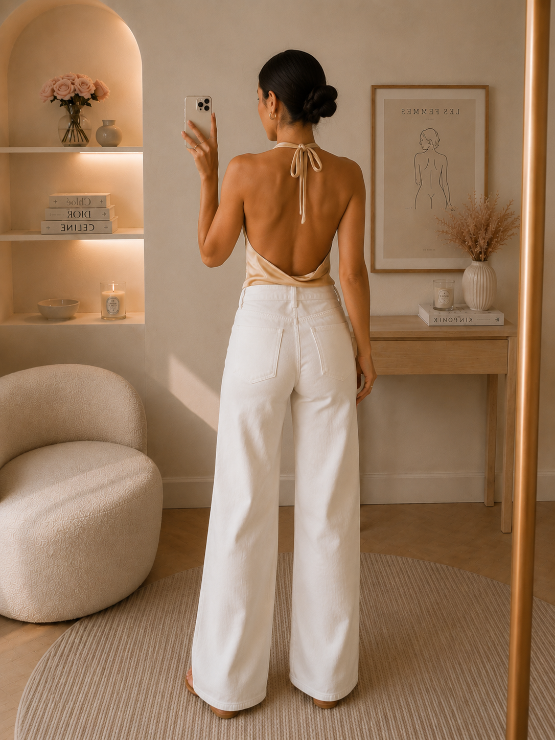 Top Halter Satin Doré