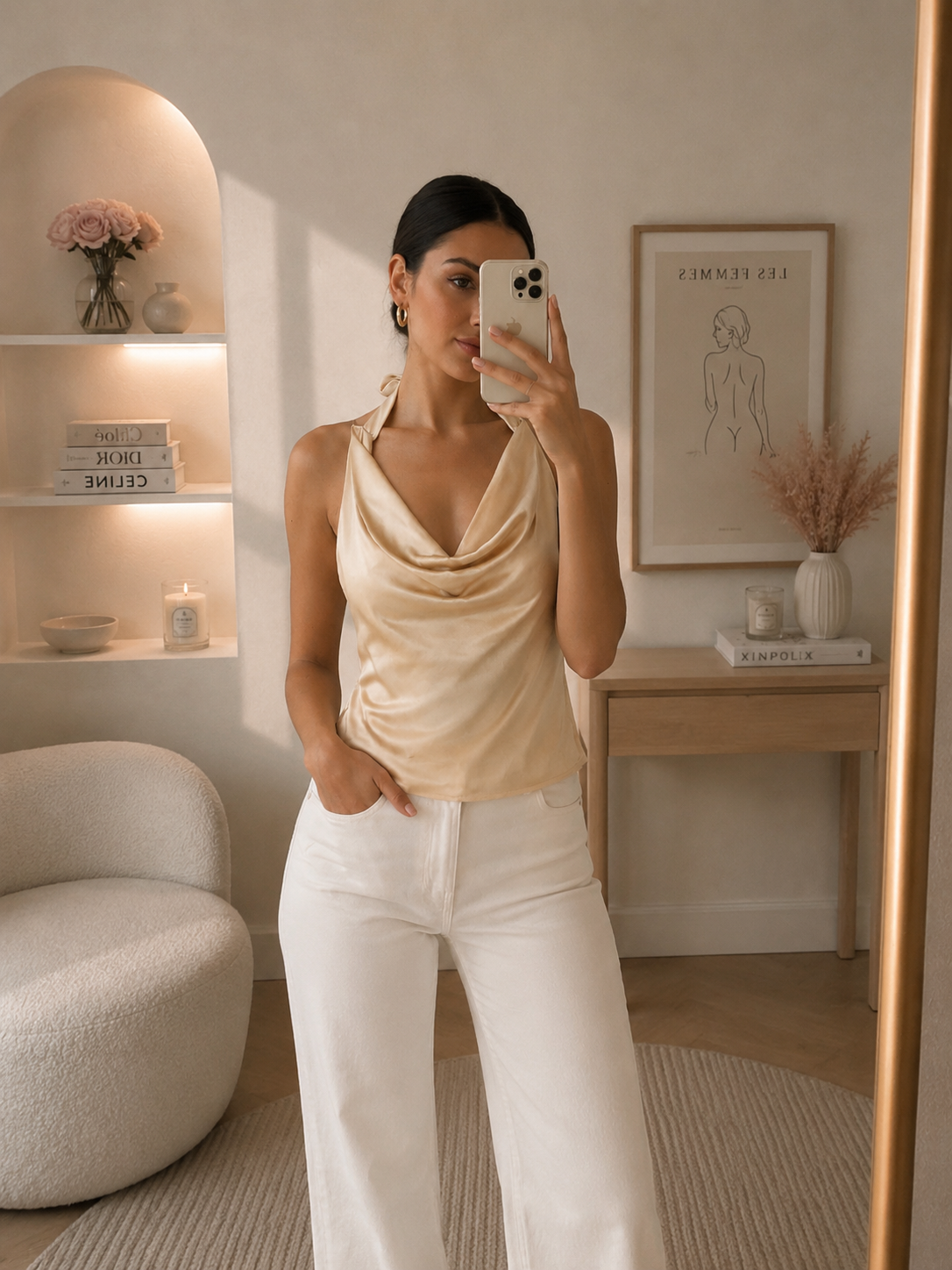 Top Halter Satin Doré