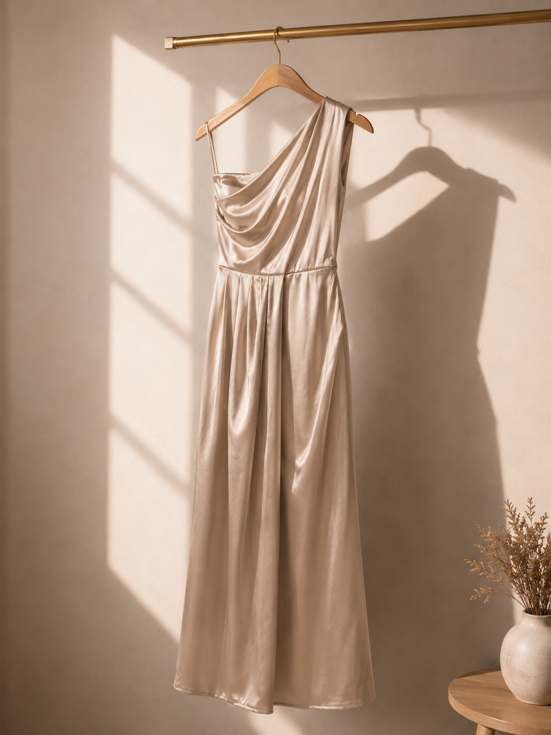 Robe longue en satin champagne